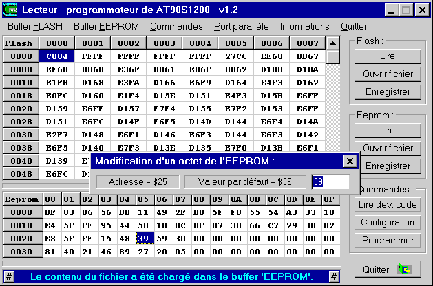 Interface graphique du programme AVR12.EXE