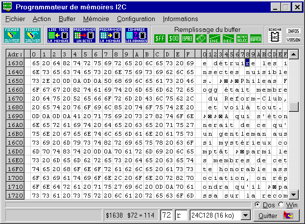 Interface graphique du programme EEPROM32.EXE