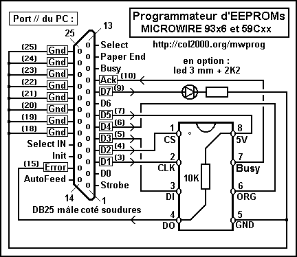 Sch&eacute;ma &eacute;lectrique du programmateur d'eeproms Microwire.